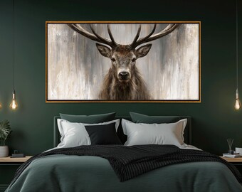 Stag Canvas Print, Large Antler Wildlife Wall Art, Rustic Cabin Decor, Hunter Gift