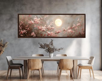 Cherry Blossom Moon Canvas Print, Floral Wall Art, Ready to Hang