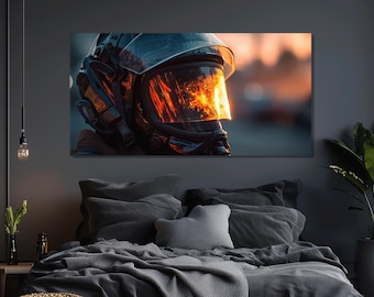 Firefighter Helmet Canvas Print with Warm Light Reflection, Ready to Hang