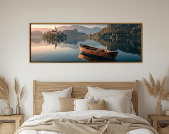 Lake Bled Island Church with Wooden Boat in Slovenia Canvas Print, Ready to Hang