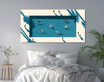 Swimming Pool Canvas Print, Aerial Water Wall Art, Modern Summer Decor, Pool Lover Gift