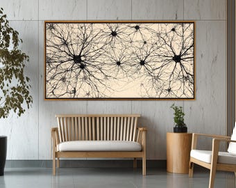 Cuadro decorativo con diseño de red neuronal y cerebro, estilo científico minimalista, ideal para la decoración de consultorios médicos (listo para colgar).