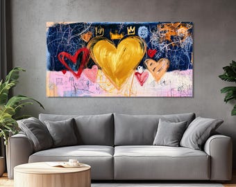 Golden Heart Canvas Print, Colorful Love Wall Art, Romantic Bedroom Decor, Anniversary Gift