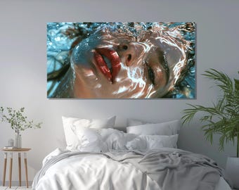Underwater Face Canvas Print, Surreal Water Wall Art, Modern Bedroom Decor, Art Lover Gift