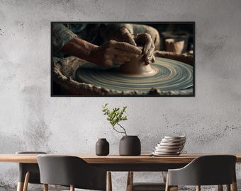 Pottery Wall Art, Ceramic Artist Shaping Clay Canvas Print, Ready to Hang