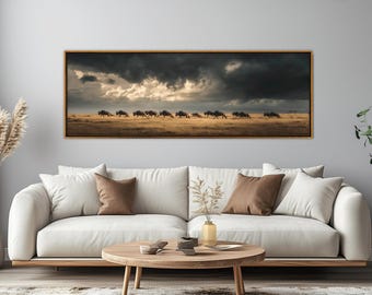 Serengeti Wildebeest Herd Canvas Print, African Wildlife Wall Art, Ready to Hang