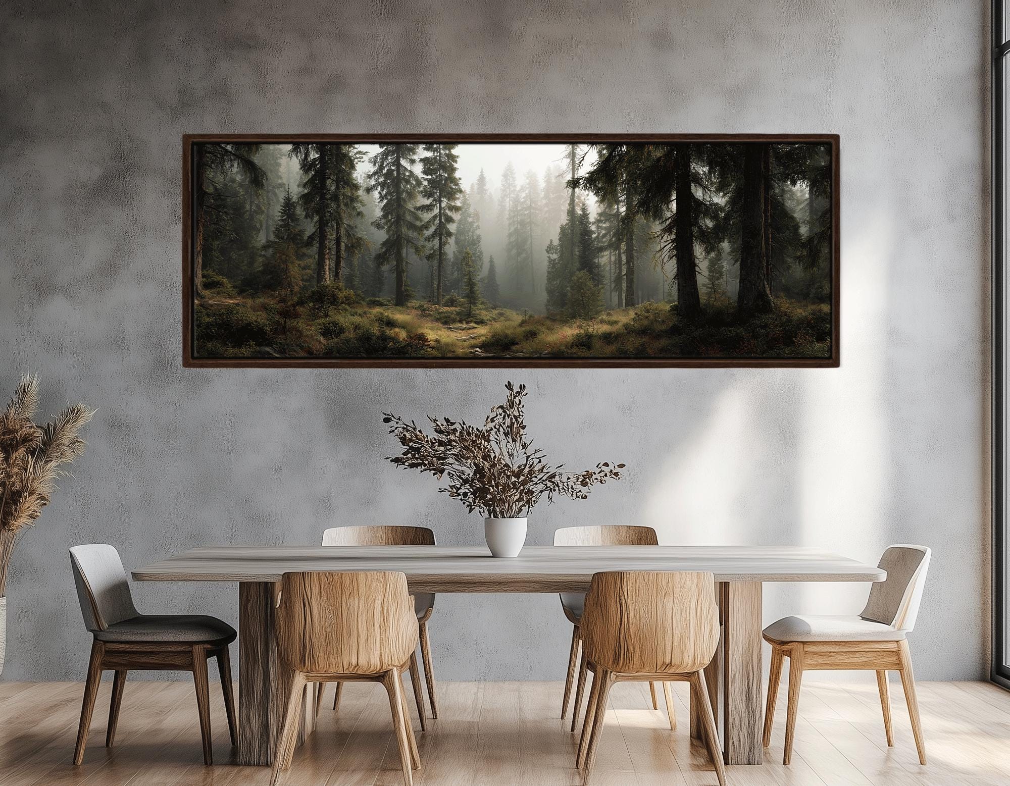 Misty Forest Landscape Canvas Print, Tall Pine Trees Nature Wall Art ...