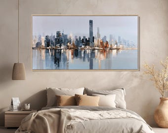 City Skyline Canvas Print, Abstract Urban Wall Art, Modern Office Decor, City Lover Gift