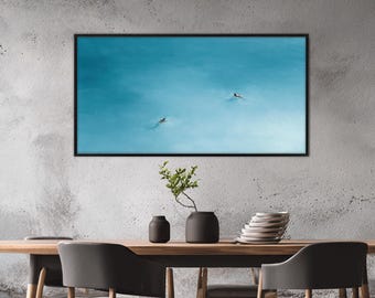 Swimmer Canvas Print, Minimalist Blue Water Wall Art, Bedroom Decor, Swimming Gift