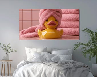 Yellow Duck Canvas Print, Cute Bathroom Wall Art, Playful Kids Decor, Duck Lover Gift