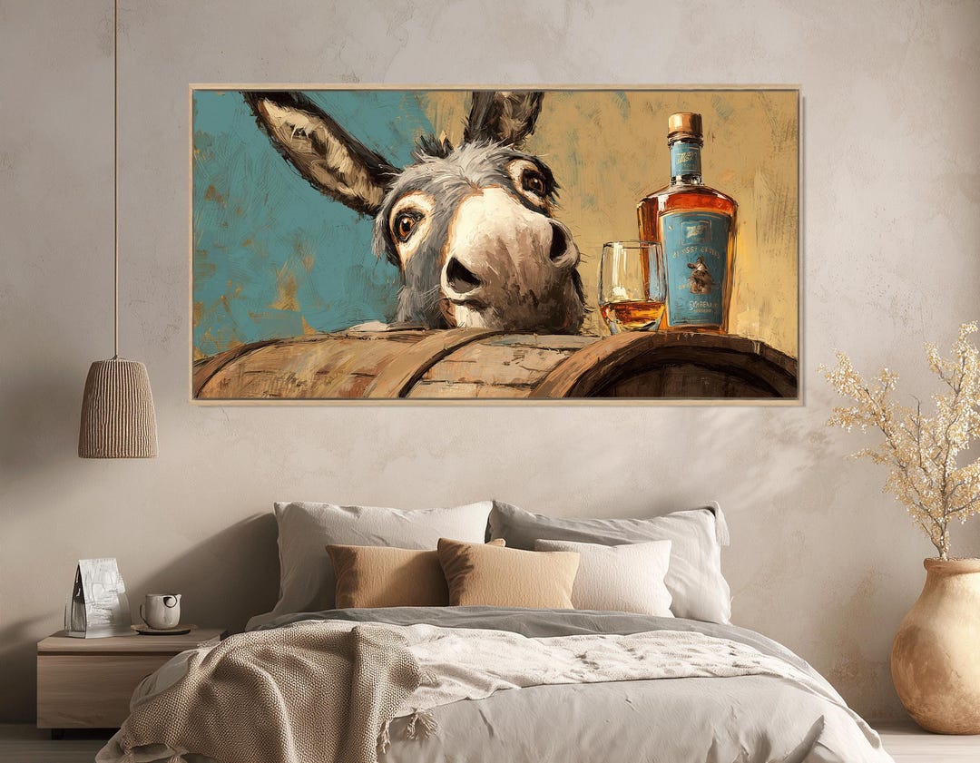 Currious Canvas Curious Donkey Canvas Print With Whiskey, Ready to Hang - Etsy