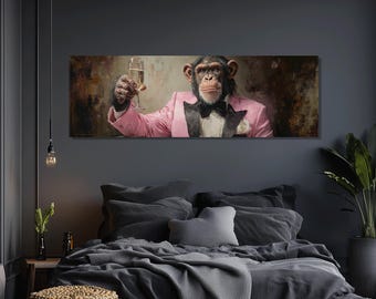 Impresión en lienzo de un chimpancé con traje formal, lista para colgar