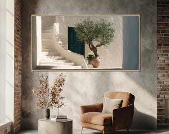 Mediterranean Alley Canvas Print, Olive Tree Wall Art, Coastal Home Decor, Travel Gift