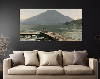 Mountain Lake Canvas Print, Peaceful Landscape Wall Art, Bedroom Decor, Nature Lover Gift