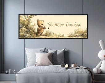 Cheerful Teddy Bear Canvas Print, Kids Wall Art, Ready to Hang