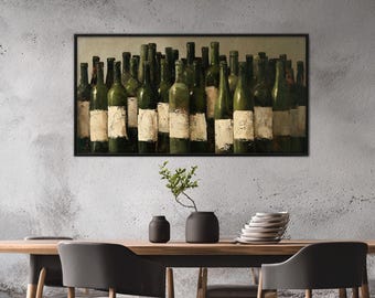 Wine Bottle Canvas Print, Rustic Kitchen Wall Art, Wine Cellar Decor, Wine Lover Gift