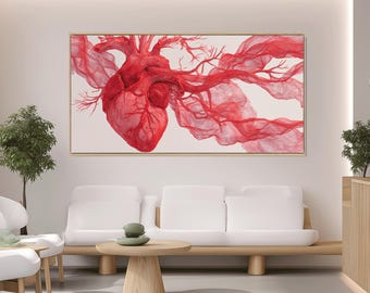 Heart and Vascular System Canvas, Medical Anatomy Scene for Clinic, Ready to Hang