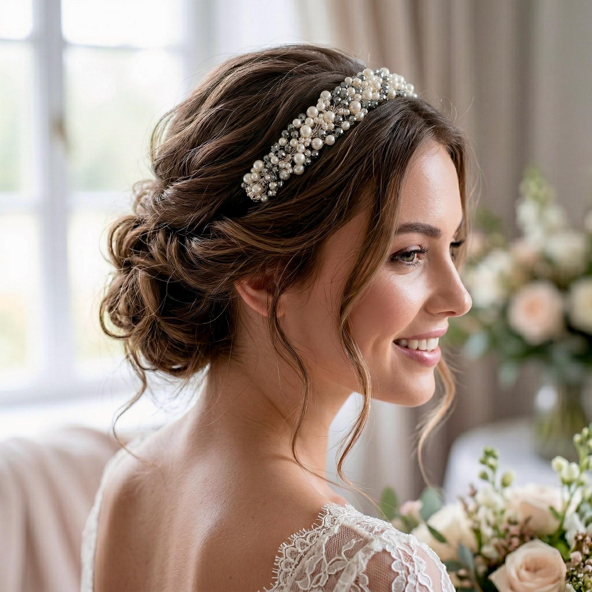 KALIONE Fascia per capelli da sposa, corona con strass, per