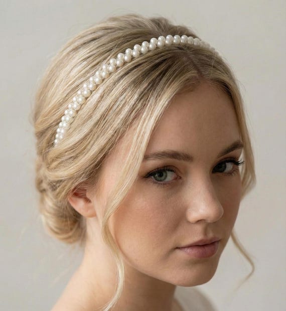 Braut Haarreif Perlen Handgefertigt Feine Perlen Haarschmuck