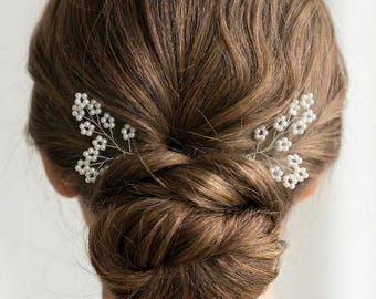 Zarte Perlen Haarnadel , goldene oder silberne Drähte, floral handgemacht Brautschmuck elegant
