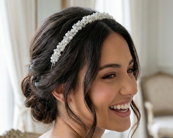 Elegante Bruids Haarband met Parels en Kristallen – Fijne Bruiloft Tiara
