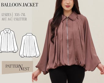 Batwing Balloon Jacket Sewing Pattern | Oversized Sleeve | Size Inclusive Women Pattern XXS-7XL | Instant Download