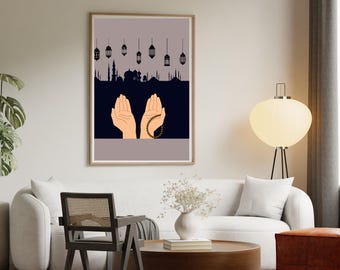 Zestaw 3 plakatów ściennych na Ramadan | Dekoracje na Ramadan | Neutralny plakat na Ramadan | Kaligrafia islamska | Dekoracje islamskie