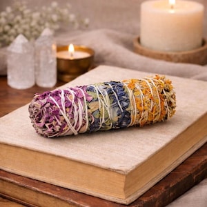 Floral White Sage Smudge Sticks Set, Dried Lavender, Calming Natural Incense