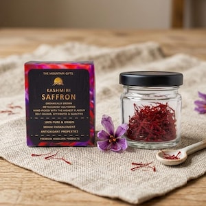 Fili di zafferano del Kashmir, Mongra rosso intenso, certificati ISO 3632