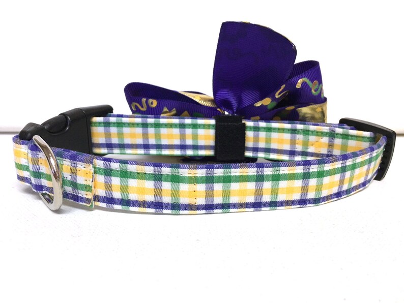 Dog Collar The Mardi Gras Plaid Collar with removable bow Etsy