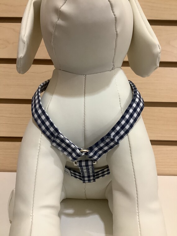 Dog Harness the Auburn Tiger Inspired With a Removable Bow Adjustable Harness Navy Gingham With Navy orange Polka Dot Bow Etsy