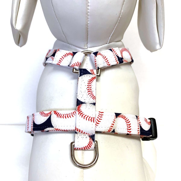 Naked Dog Harness-  Navy Blue Baseballs- Adjustable Harness- Pet Harness- Baseball Harness- Sports Harness