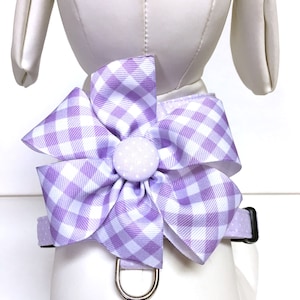 Dog Harness- The Purple Polka Dot with Gingham Bow- Adjustable Harness with Removable Bow