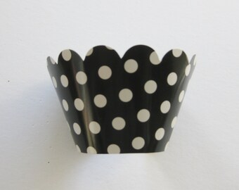 12 Reversible Black Polka Dot CUPCAKE WRAPPERS