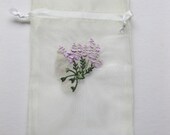 Set of 10 Ivory Organza Bags with Embroidered Lavender (4x6)