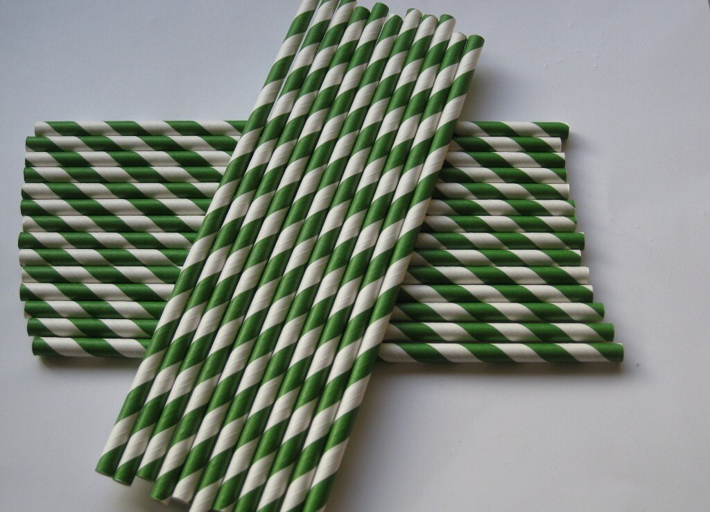 25 Paper Dark Green & White Striped Straws Free Printable Etsy