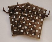 Set of 10 Brown with White Polka Dot (4x6) Organza Bags