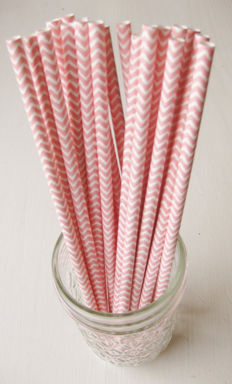 Free Printable Straw Flags 25 Paper Light Pink and White Chevron Pattern Straws