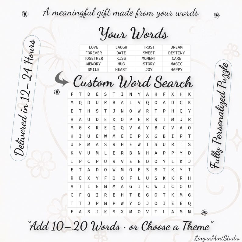 Personalized Word Search Printable, Custom Love Puzzle With Your Words ...