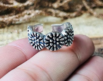 Tribal Floral Silver Band Ring, Ethnic Statement Ring, 925 Sterling Silver Ring, Boho Vintage Jewelry, Wide Floral Silver Ring