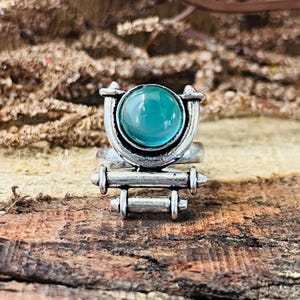 Tribal Green Onyx Ring, 925 Sterling Silver Ring, Chunky Boho Statement Ring, Oxidized Silver Jewelry, Gift For Her, Gothic Gemstone Ring