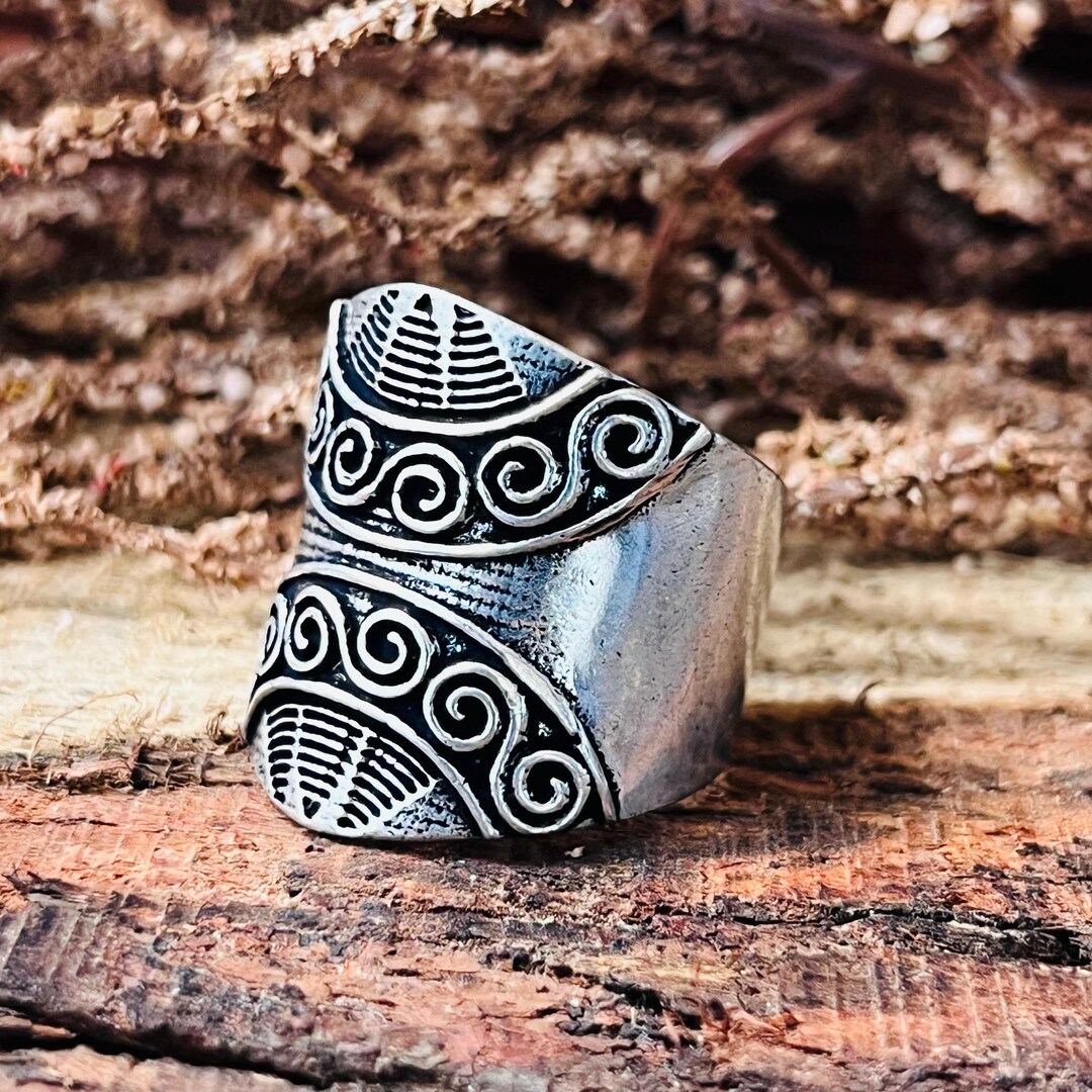 Tribal Silver Band Ring, Wide Engraved Silver Ring, Sterling Silver ...