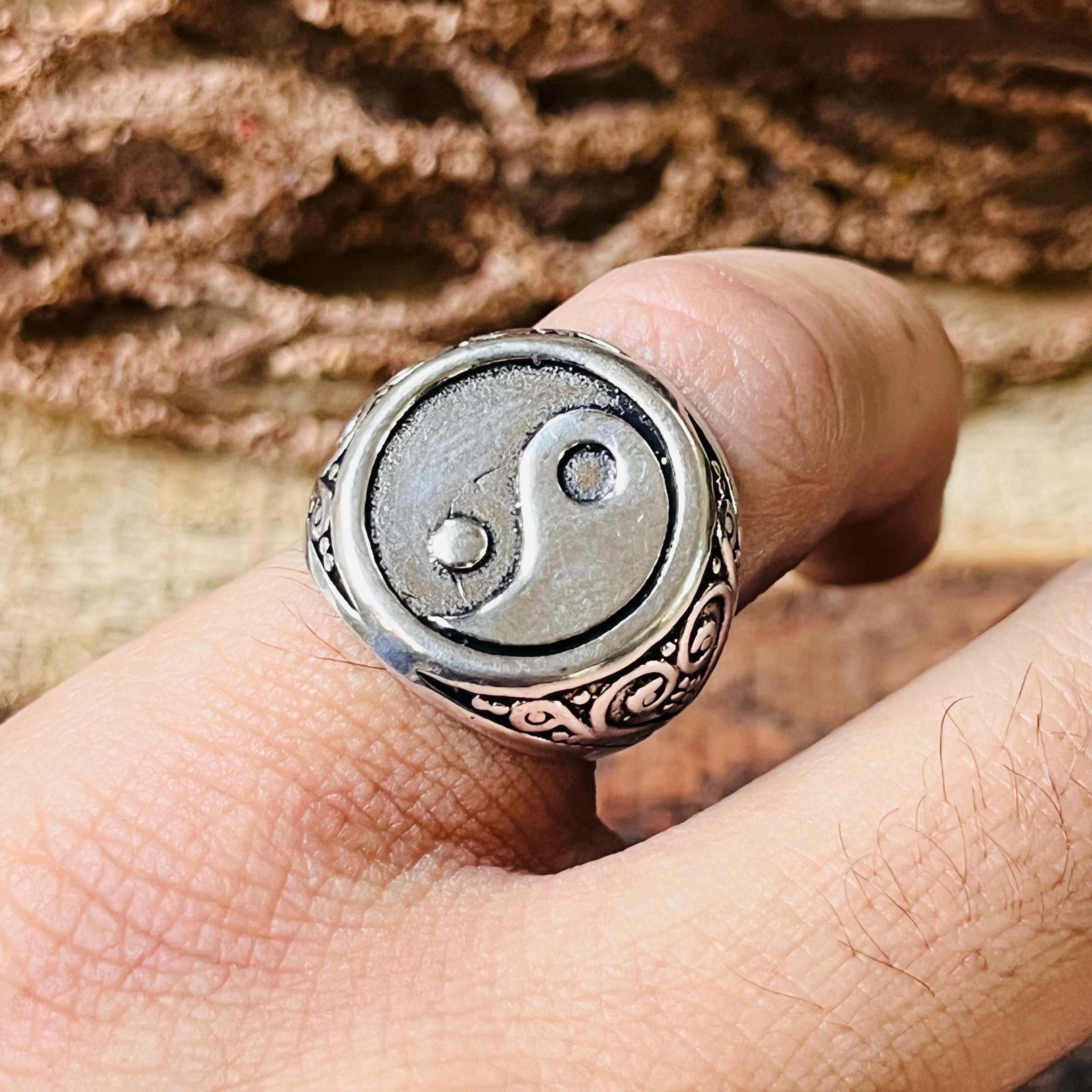 Bague En Argent Massif Avec Symboles Zen – Anneau Fin, Taille 54, Occasion
