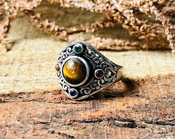 Tigerauge Ring | 925 Sterling Silber Ring | Ethnische filigrane Ring