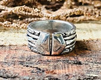 Kraftig silverring, geometrisk statementring, vintagering i 925 sterlingsilver, tunga smycken i massivt silver