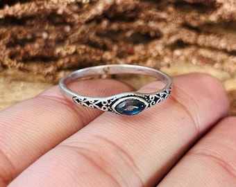 Dainty Labradorite Silver Ring, Boho Tribal Ring, Ethnic 925 Sterling Silver Ring, Gift For Her