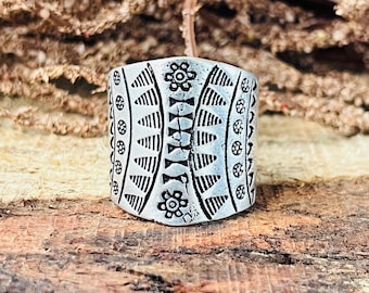 Tribal Wide Band Silver Ring , Ethnic Statement Ring For Women, Sterling Silver Jewelry , Gift For Her, Oxidized Silver Ring