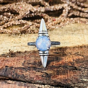 Moonstone Compass Star Ring, Gothic North Star Ring, Celestial Spiked Statement Jewelry, Moonstone Pointer Ring