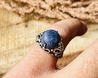 Lapis Lazuli Ring | 925 silver ring | Filigree Silver ring | Statement Ring | Silver Leaf Ring