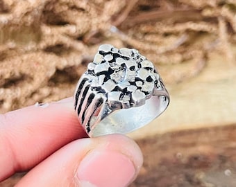 Grov silverring, Statementring, Smycken i 925 sterlingsilver, Djärv silverring, Handgjord silverring, Tribal silverring
